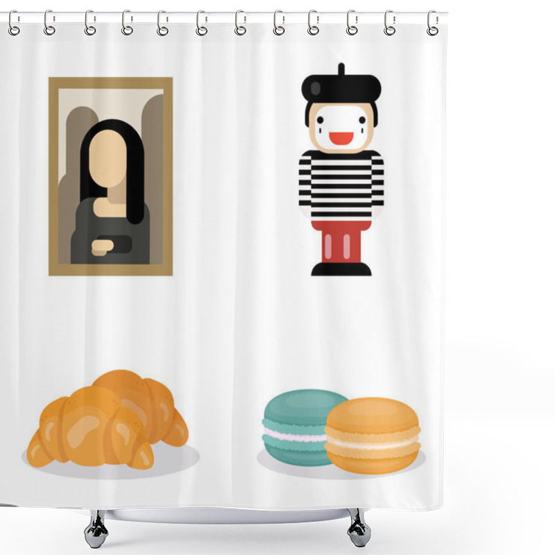 Personality  Set Of Famouse Elements And Landscapes Of France. Vector Illustration Shower Curtains