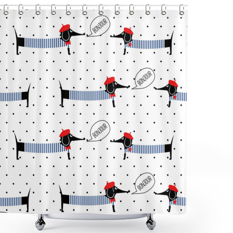 Personality  Dogs Saying Bonjour  Pattern Shower Curtains