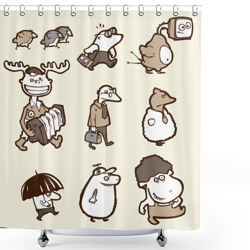 Personality  Set Of A Funny Creatures #1 Shower Curtains