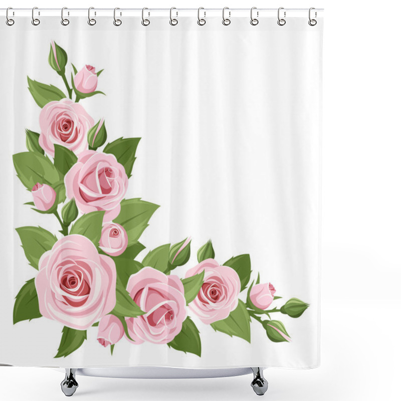 Personality  Pink Roses. Vector Corner Background. Shower Curtains