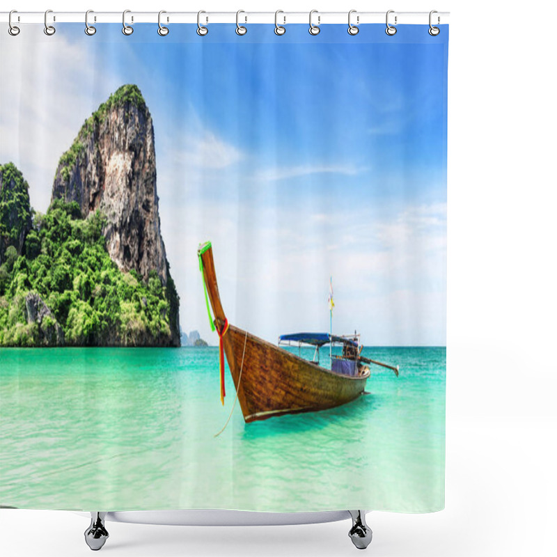 Personality  Thai Traditional Wooden Longtail Boat. Shower Curtains