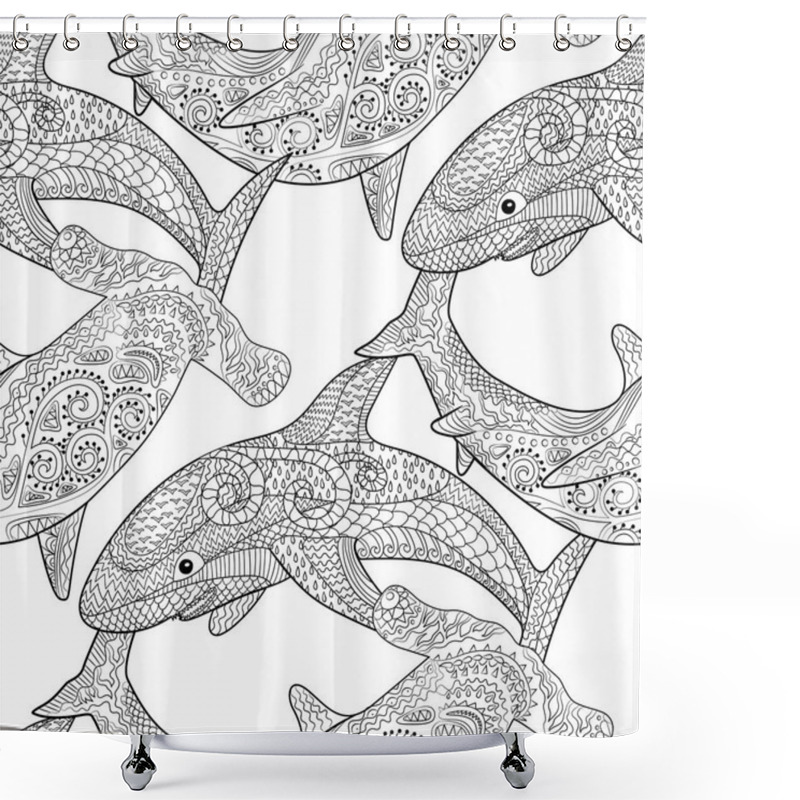 Personality  Oceanic Animals Zentangle Seamless Pattern. Shower Curtains