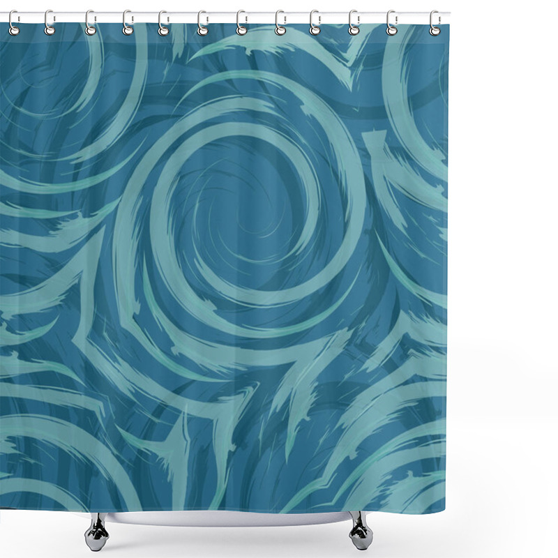 Personality  Vector Seamless Swirl Pattern Of Spirals And Curls. Abstract Turquoise Texture For Fabrics Or Wrapping Paper On A Blue Background. Watercolor Texture Of Flowing Lines And Arcs. Smears. Shower Curtains