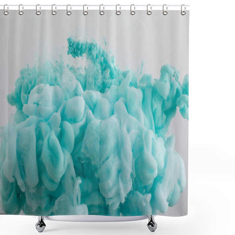 Personality  Close Up View Of Light Blue Paint Swirls Isolated On Grey Shower Curtains