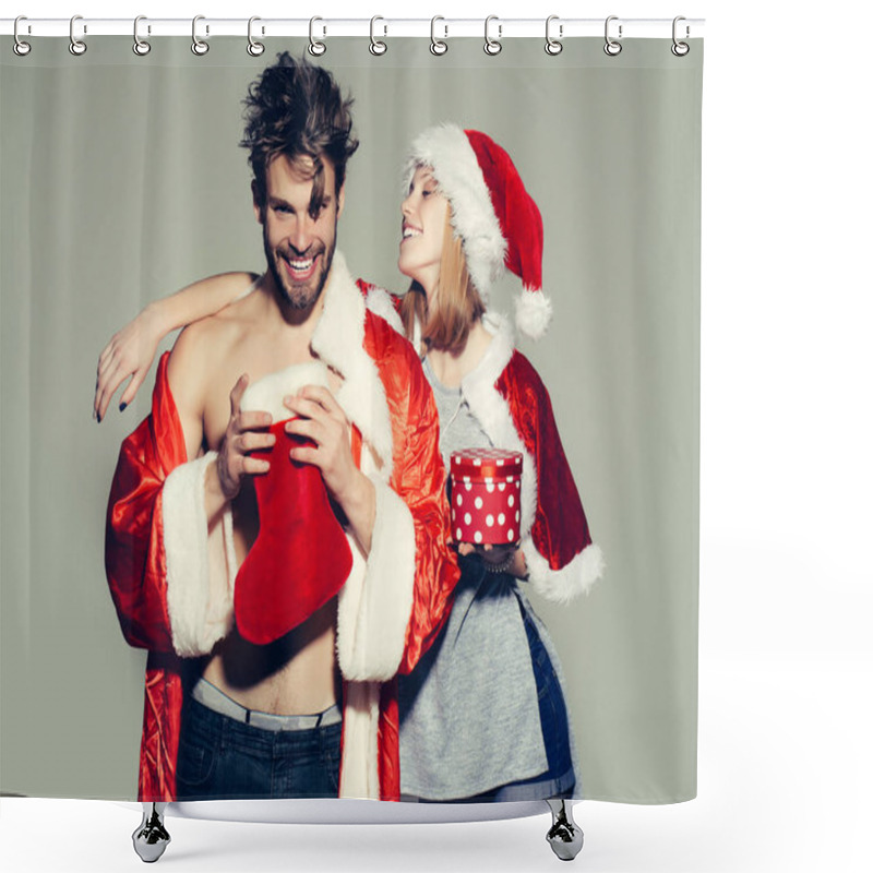 Personality  Happy Christmas Couple Of Santa Shower Curtains