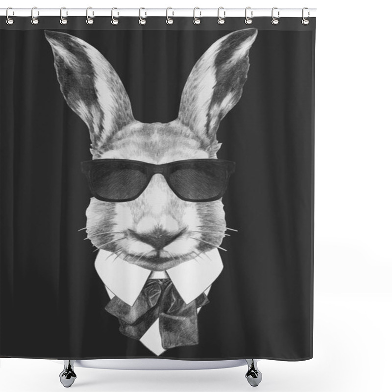 Personality  Portrait Of Hare In Suit. Shower Curtains