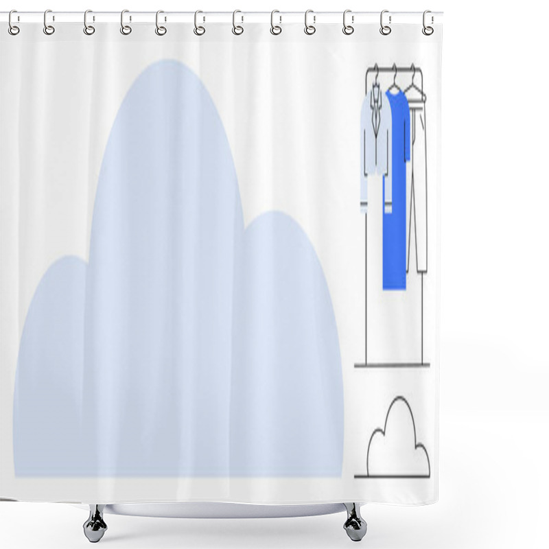 Personality  Simplified Cloud Shape With Clothing On Racks Representing File Organization And Cloud Storage. Ideal For Digital Storage, Organization, Computing, Technology, Data Management, Online Security Shower Curtains