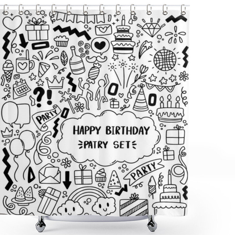 Personality  0070 Hand Drawn Party Doodle Happy Birthday Shower Curtains