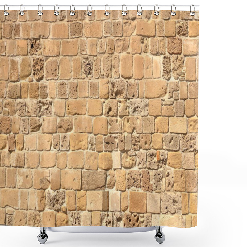 Personality  Background Of A Decorate Sand Stone Wall Surface Shower Curtains