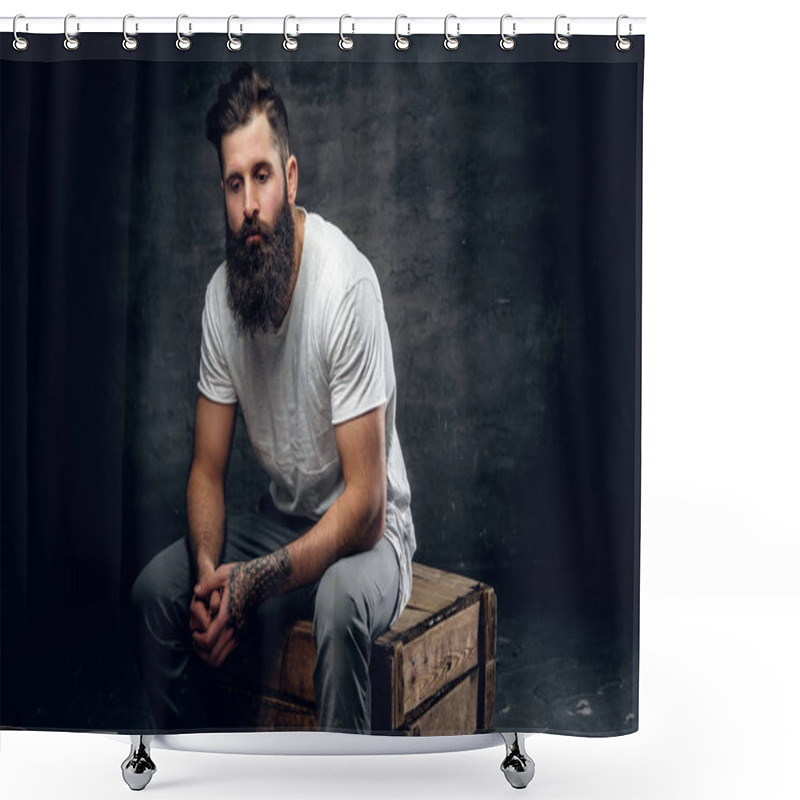 Personality  Bearded Brutal Man In T Shirt Shower Curtains