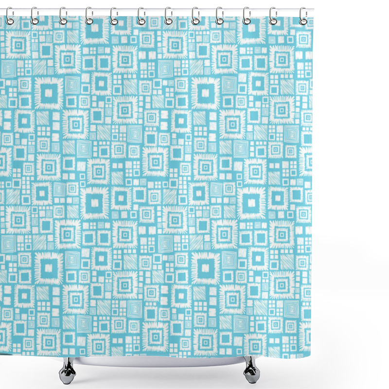 Personality  Blue And White Geometric Squares Seamless Pattern Background Shower Curtains