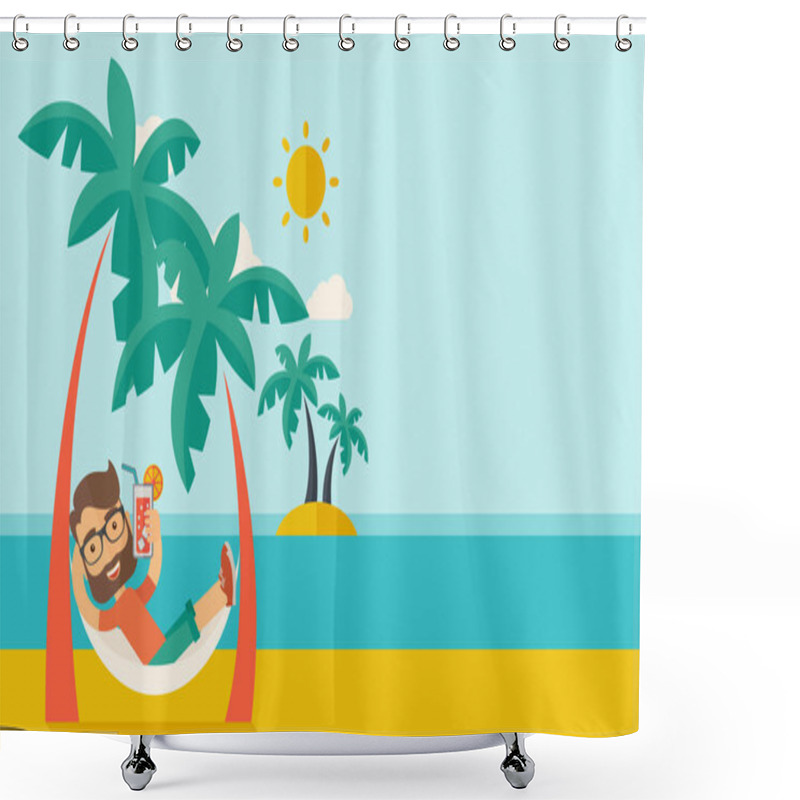 Personality  Young Man On Th Beach Relaxing And Drinking Cocktail. Shower Curtains