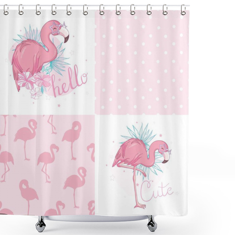 Personality  Invitation/Congratulation Card Set - Flamingo Theme - In Vector Shower Curtains