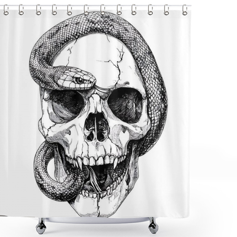 Personality  Snake Slithering Through The Eye Sockets Of A Skull Shower Curtains