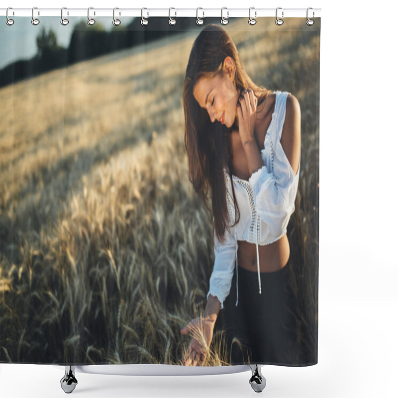 Personality  Beautiful Woman In Barley Field Shower Curtains