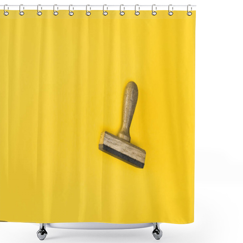 Personality  Top View Of Stamp Isolated On Yellow, Quality Guarantee Concept   Shower Curtains