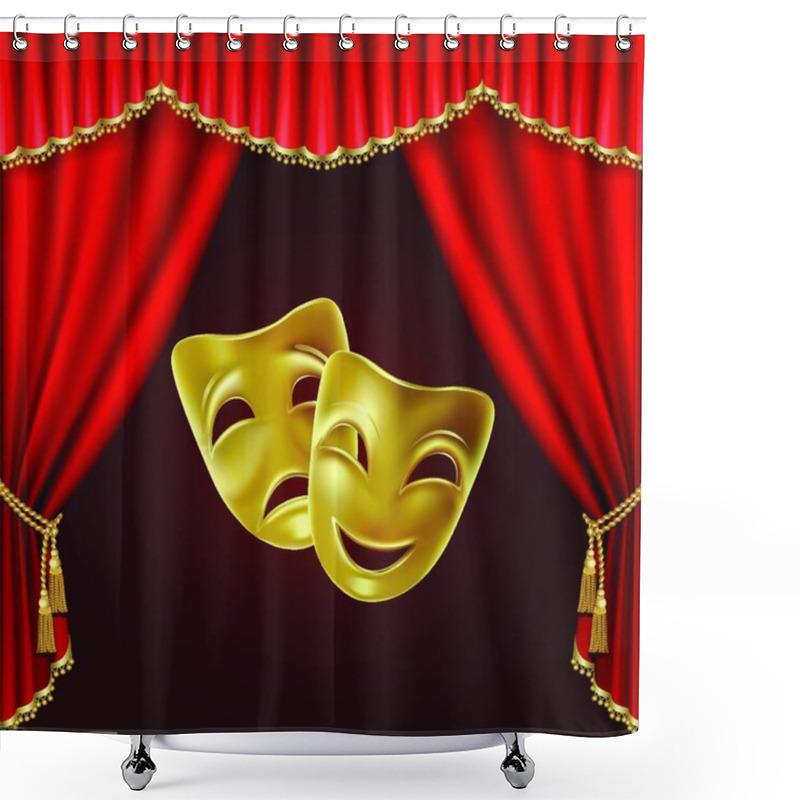 Personality  Theatrical Mask On A Red Background. Mesh. Clipping Mask Shower Curtains