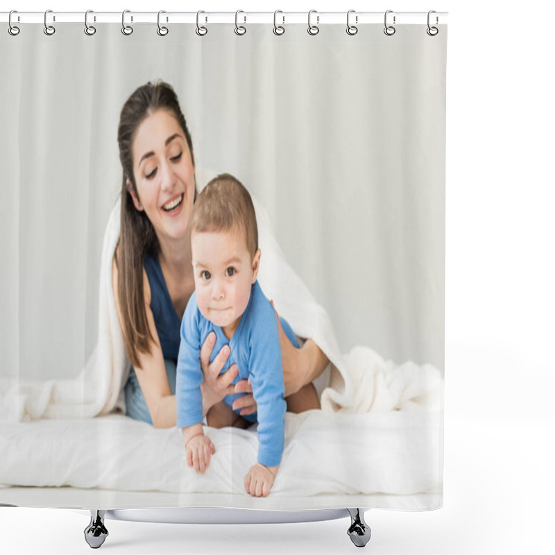 Personality  Mother With Her Son Playing Under Blanket  Shower Curtains