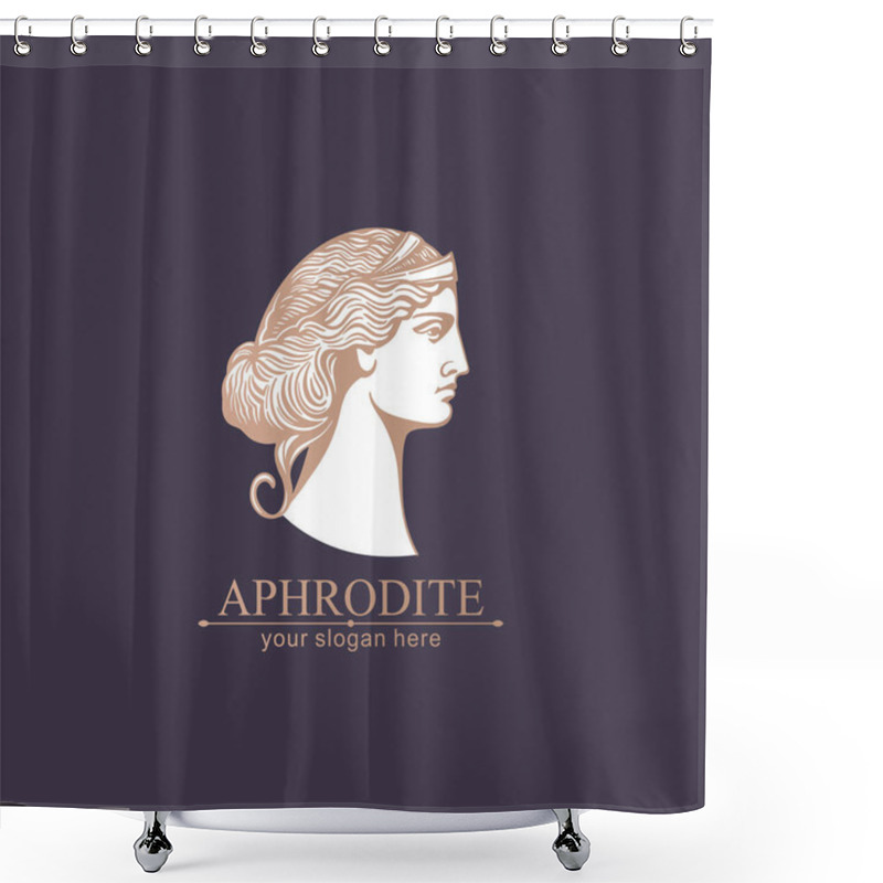 Personality  Aphrodite Or Venus. Woman Face Logo. Emblem For A Beauty Or Yoga Salon. Vector Illustration Shower Curtains