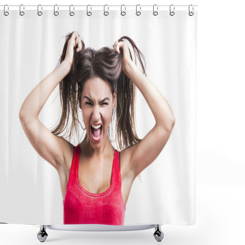 Personality  Woman Grabbing Her Hair Shower Curtains