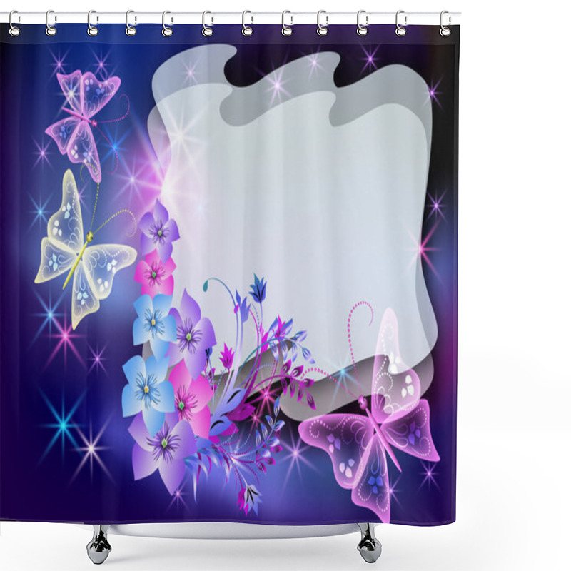 Personality  Glowing Transparent Flowers, Stars And Butterfly Shower Curtains