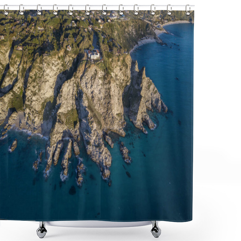 Personality  Aerial View Of Capo Vaticano, Calabria, Italy. Ricadi. Lighthouse. Coast Of The Gods. Promontory Of The Calabrian Coast. Jagged Coastline, Coves Beaches And Coves. Sunset Shower Curtains