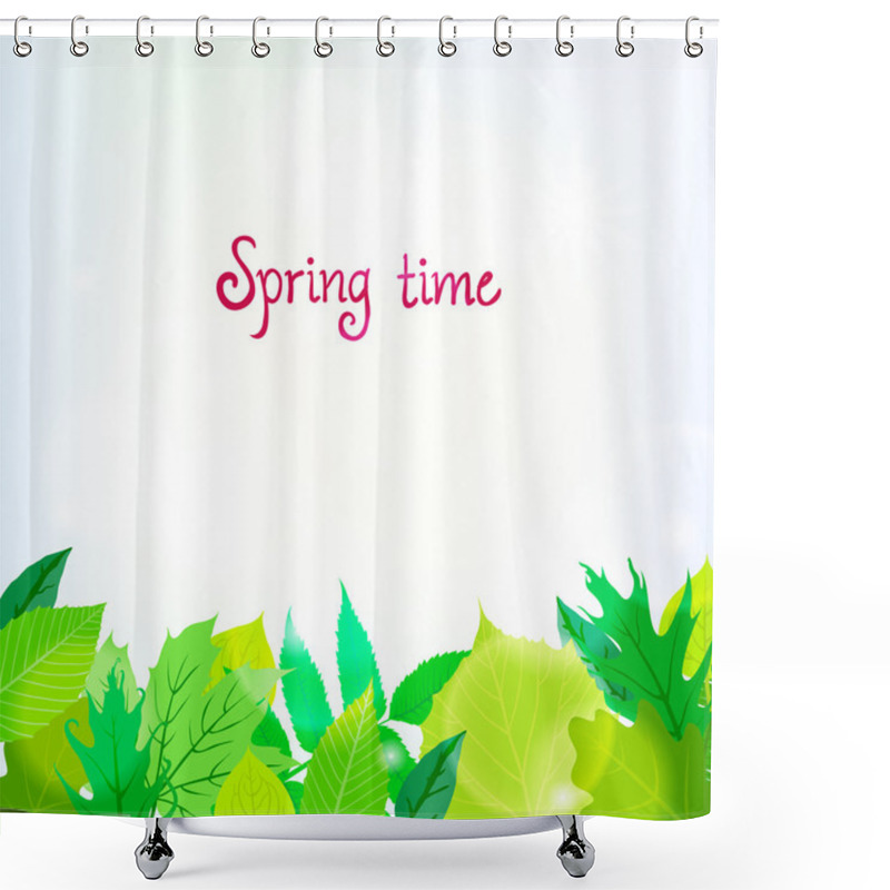 Personality  Spring Card Background With Green Leaves Shower Curtains