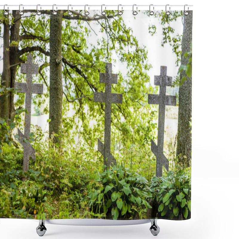 Personality  Cemetery In Campus Of Wojnowo Monastery Shower Curtains