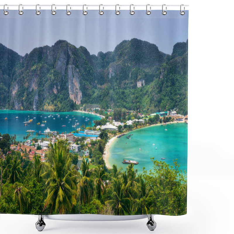 Personality  Tonsai Village And The Mountains Of Koh Phi Phi Island In Thailand Shower Curtains