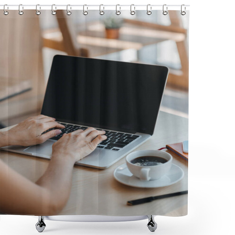 Personality  Woman Using Laptop Shower Curtains