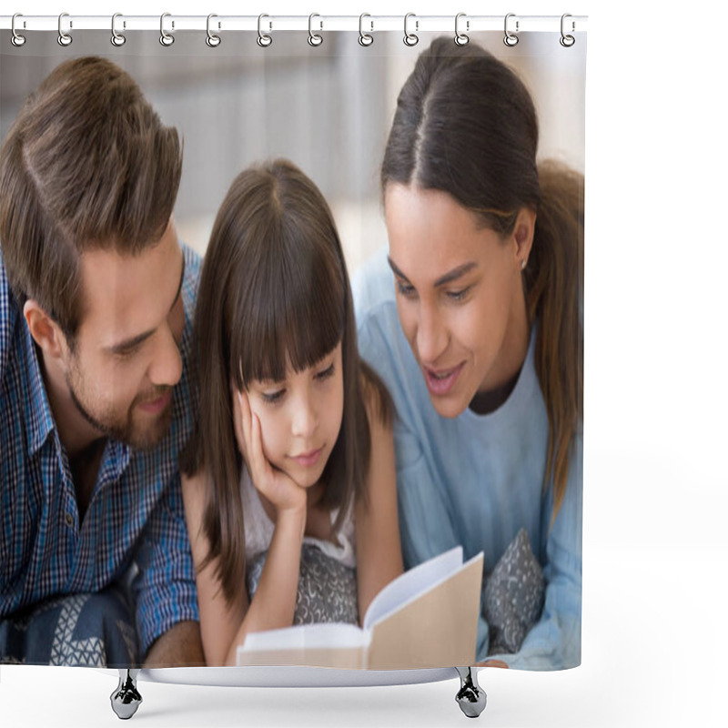 Personality  Diverse Family Lying On Warm Floor Reading A Book Shower Curtains