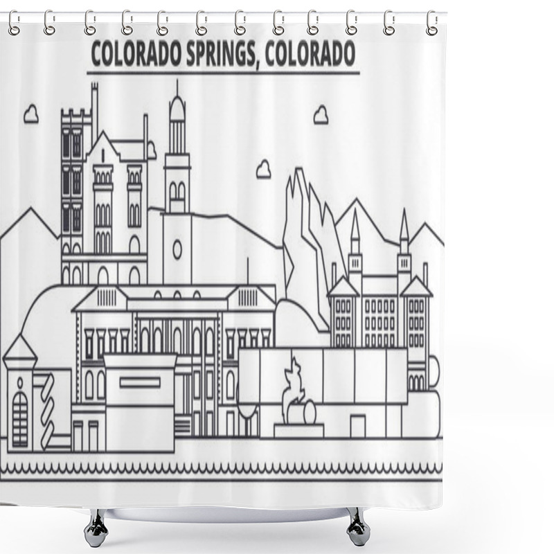 Personality  Colorado Springs Architecture Line Skyline Illustration. Linear Vector Cityscape With Famous Landmarks, City Sights, Design Icons. Landscape Wtih Editable Strokes Shower Curtains