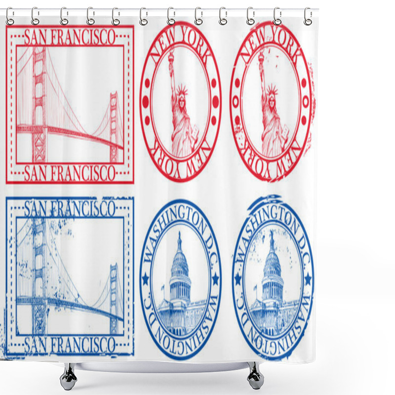 Personality  USA Famous Cities Stamps Shower Curtains