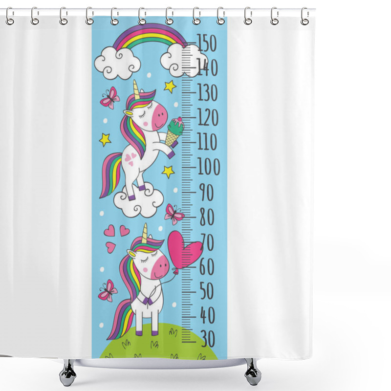 Personality  Growth Measure With Cute Little Unicorns   - Vector Illustration, Eps Shower Curtains