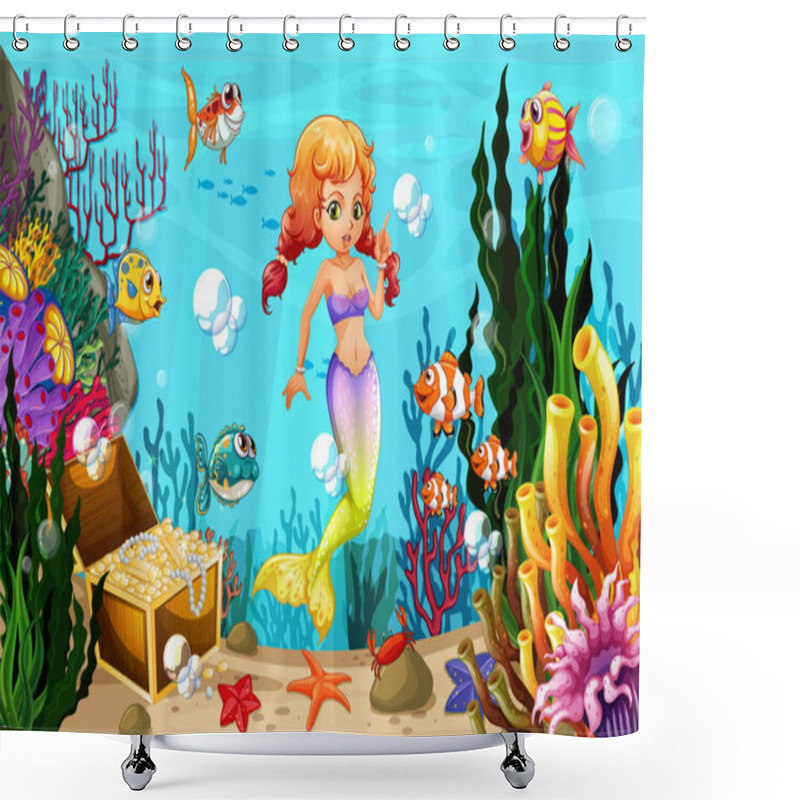 Personality  Mermaid And Many Fish Under The Ocean Shower Curtains