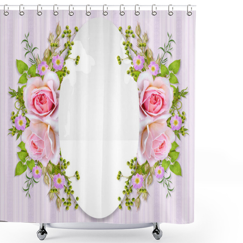 Personality  Golden Textured Curls. Oriental Style Arabesques. Brilliant Lace, Stylized Flowers. Openwork Weaving Delicate. Garland Of Delicate Pink Roses, Green Leaves, Branches With Berries. Shower Curtains