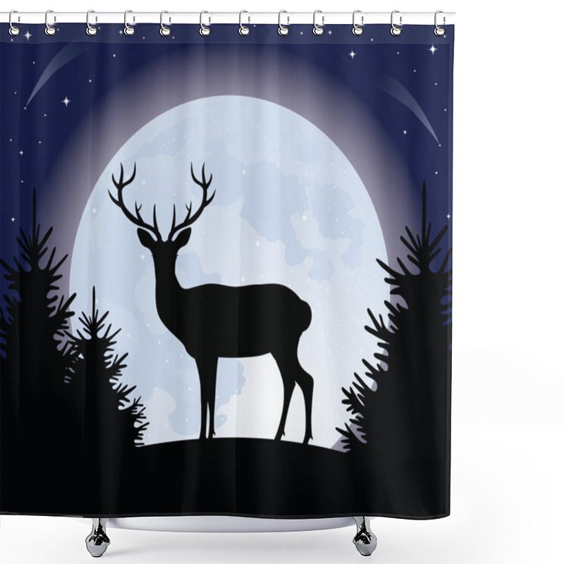 Personality  Deer And The Moon. Shower Curtains