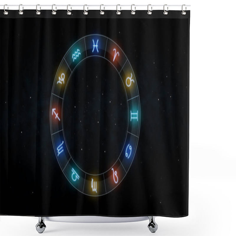 Personality  Signs Of Zodiac Over Night Sky And Stars Shower Curtains