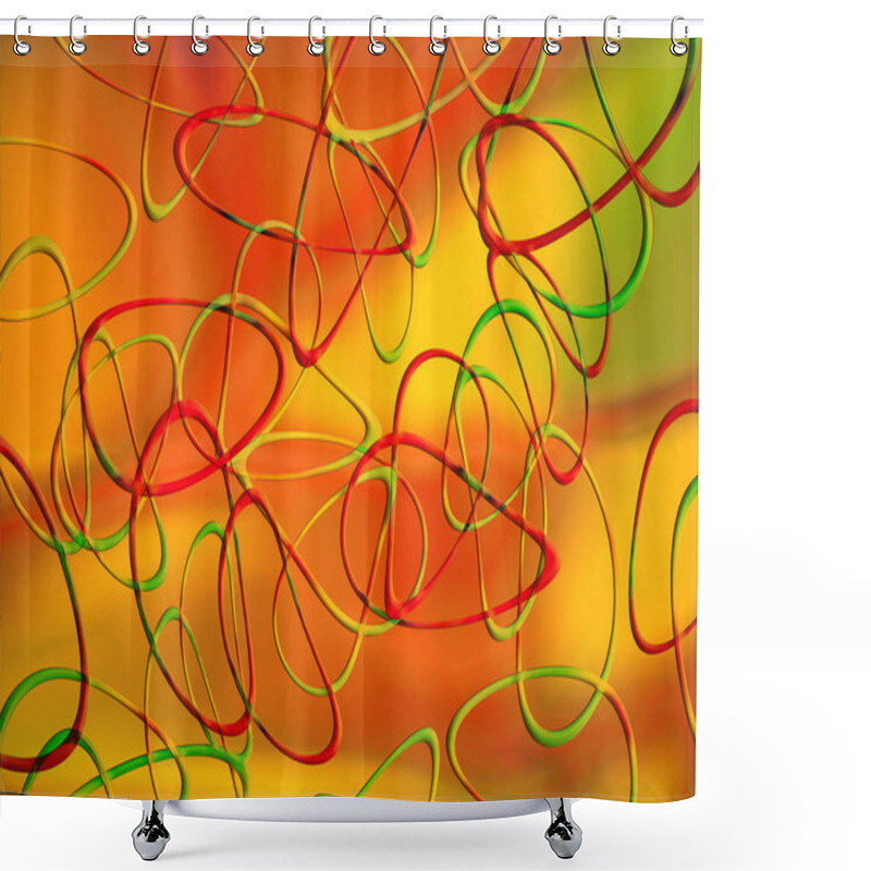 Personality  Abstract Red Yellow Shades Gradient Background Is Covered With Intersecting Curved Ovals In Iridescent Red, Yellow, Green  Color Shower Curtains