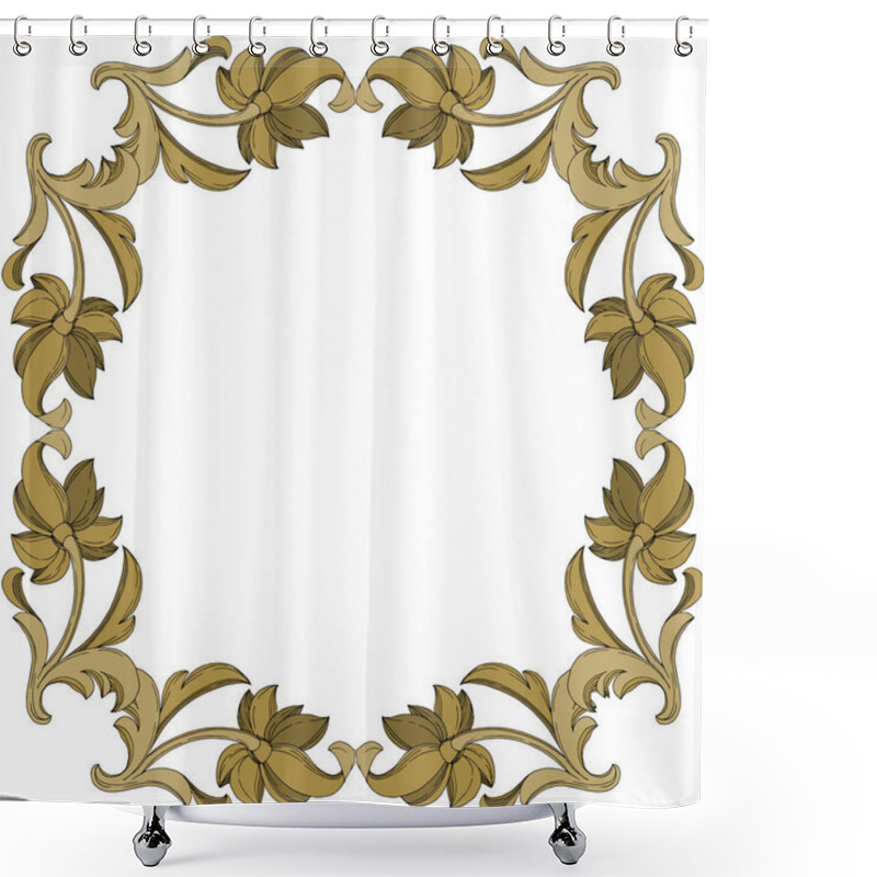 Personality  Vector Golden Monogram Floral Ornament. Black And White Engraved Ink Art. Frame Border Ornament Square. Shower Curtains