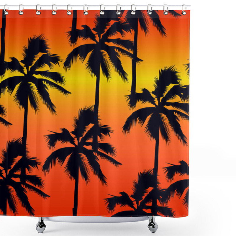 Personality  Vector Illustration Of A Hand Drawn Palm . Seamless Vector Pattern With Tropical Trees On An Orange Background. Shower Curtains