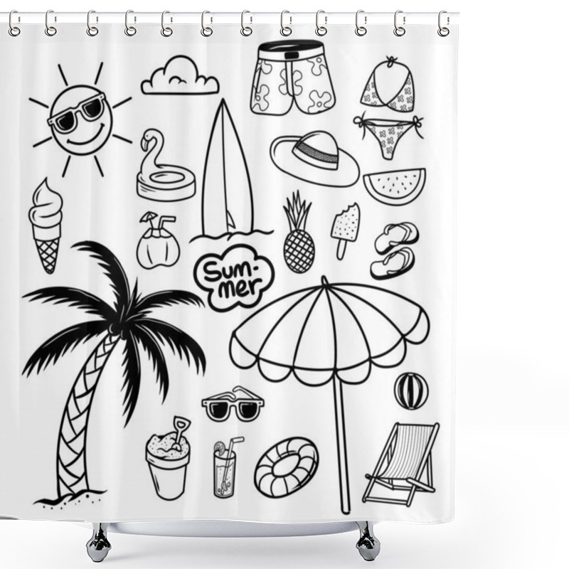 Personality  Set Equipment Summer Beach Doodle Shower Curtains