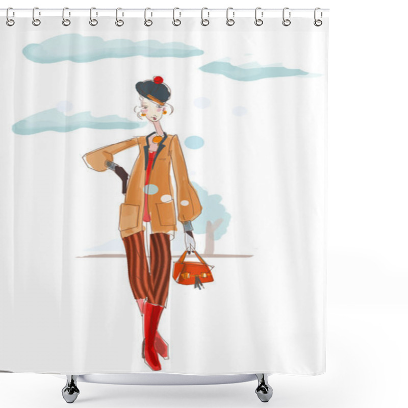 Personality  Young Women In Winter, Autumn, Spring Season Clothes Shower Curtains