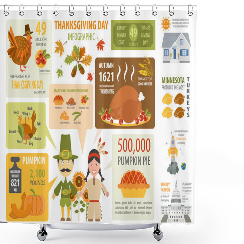 Personality  Thanksgiving Day, Interesting Facts In Infographic. Graphic Temp Shower Curtains