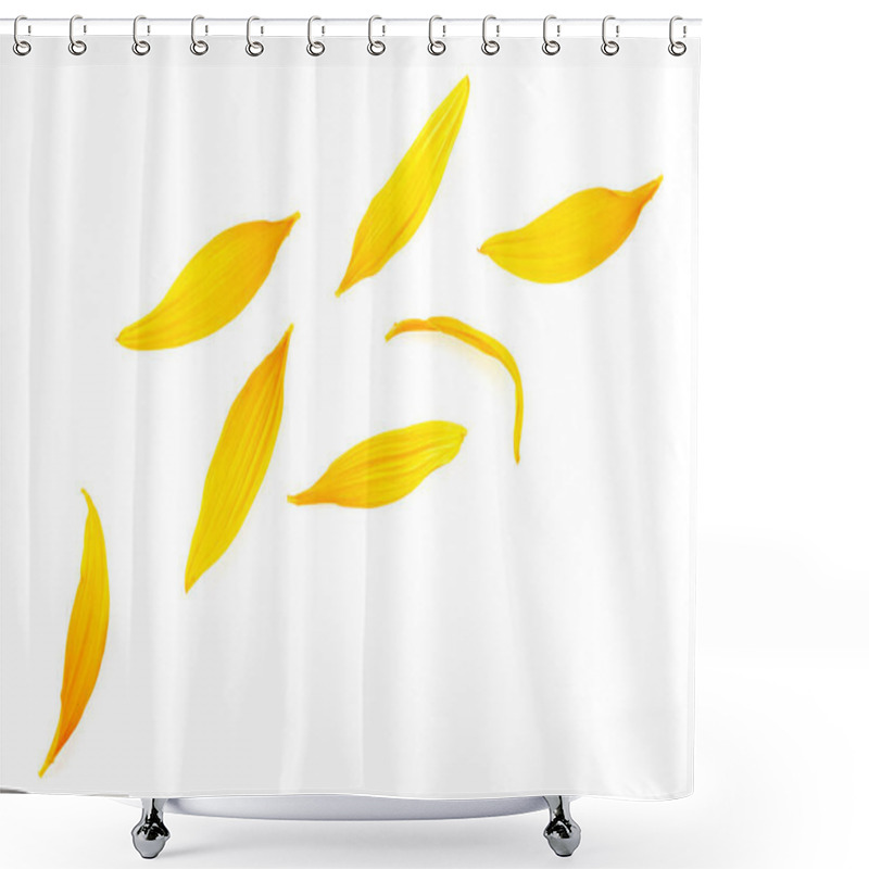 Personality  Fresh Yellow Petals Of Sunflower Isolated On A White Background. Top View. Shower Curtains