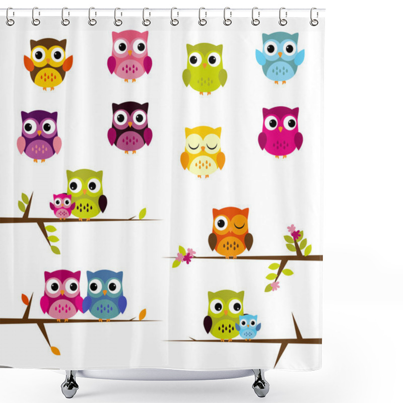 Personality  Cute Vector Set Of Owls Shower Curtains