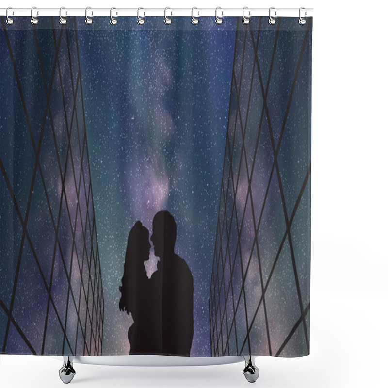 Personality   Lovers Between Glass Buildings At Night Shower Curtains