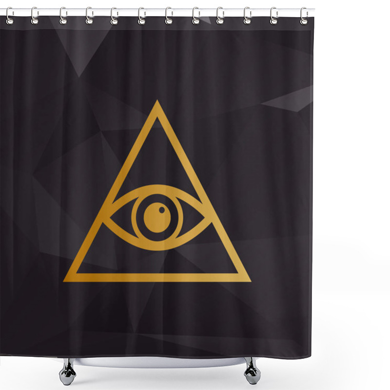 Personality  All Seeing Eye Pyramid Symbol. Freemason And Spiritual. Golden Style On Background With Polygons. Shower Curtains