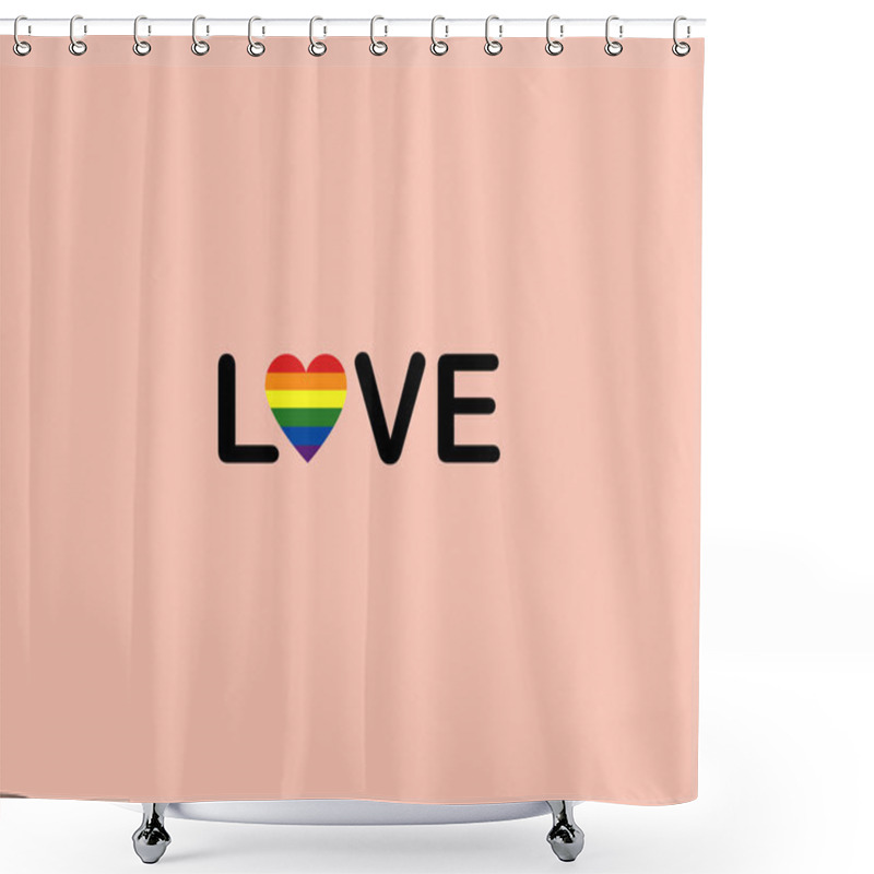 Personality  Illustration Of Lgbt Flag In Heart With Love Lettering Isolated On Pink Shower Curtains