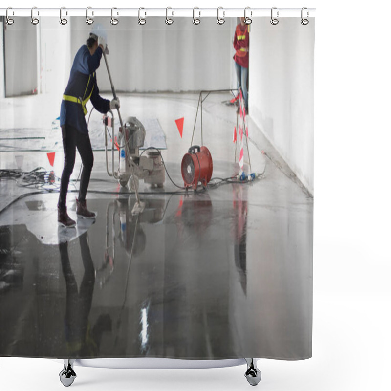 Personality  Construction Worker Painting Epoxy Flooring Or Floor Hardener Shower Curtains